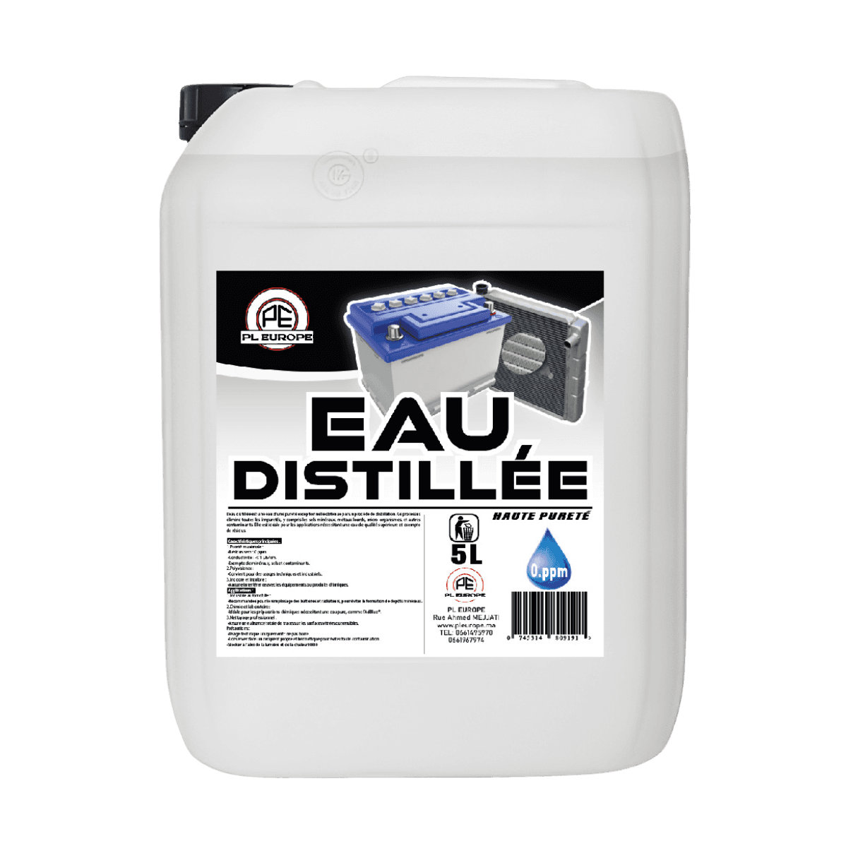 EAU DISTILLÉE - Haute Pureté (0 ppm / < 5 µS/cm)