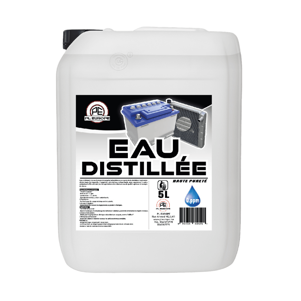 EAU DISTILLÉE - Haute Pureté (0 ppm / < 5 µS/cm)